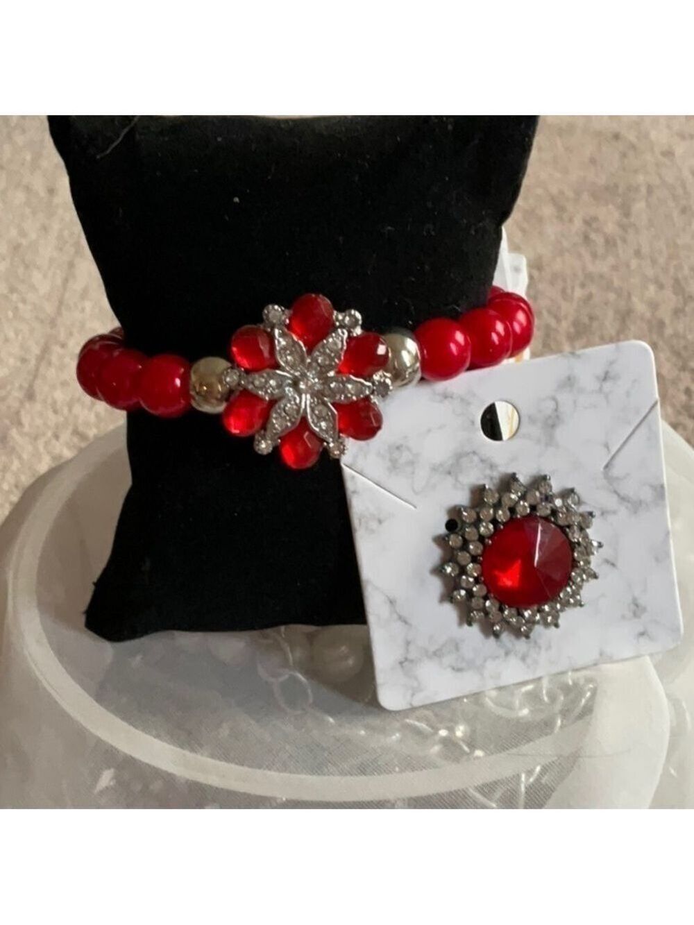 Red Beaded Rhinestone Bracelet